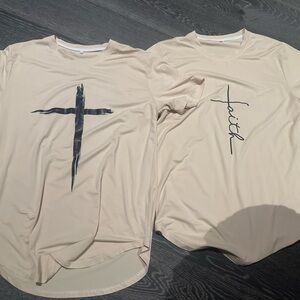 Beige Graphic Cross Tee - Neutral Casual Top